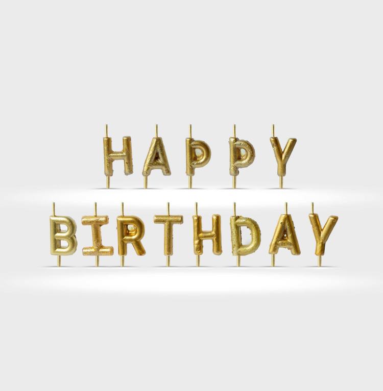 Letter Candles (Happy Birthday) On Laviviane Cake · Gold