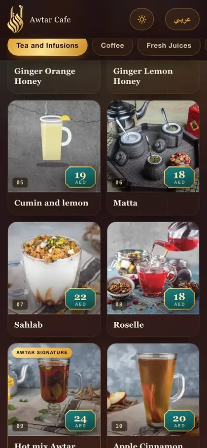 The Awtar menu, Dubai, built by Menu Sadah