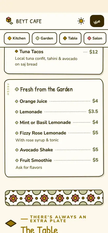 The Beyt menu, Beirut, built by Menu Sadah